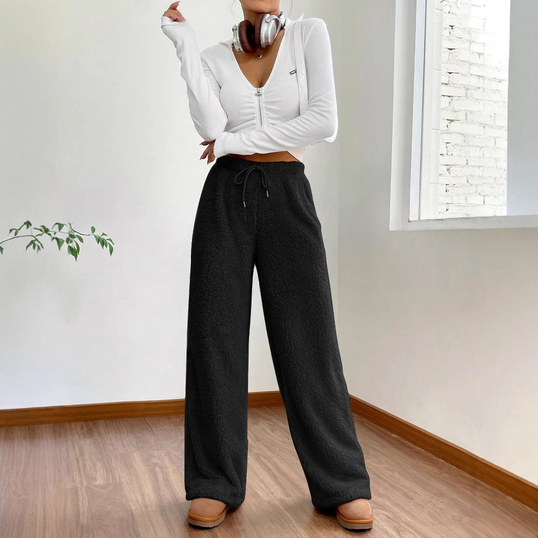 Picture of European and American Foreign Trade Women's Sweater New Autumn and Winter Solid Color Fashion Plush Casual Pants Loose and Relaxed Plush Warm Pants for Women