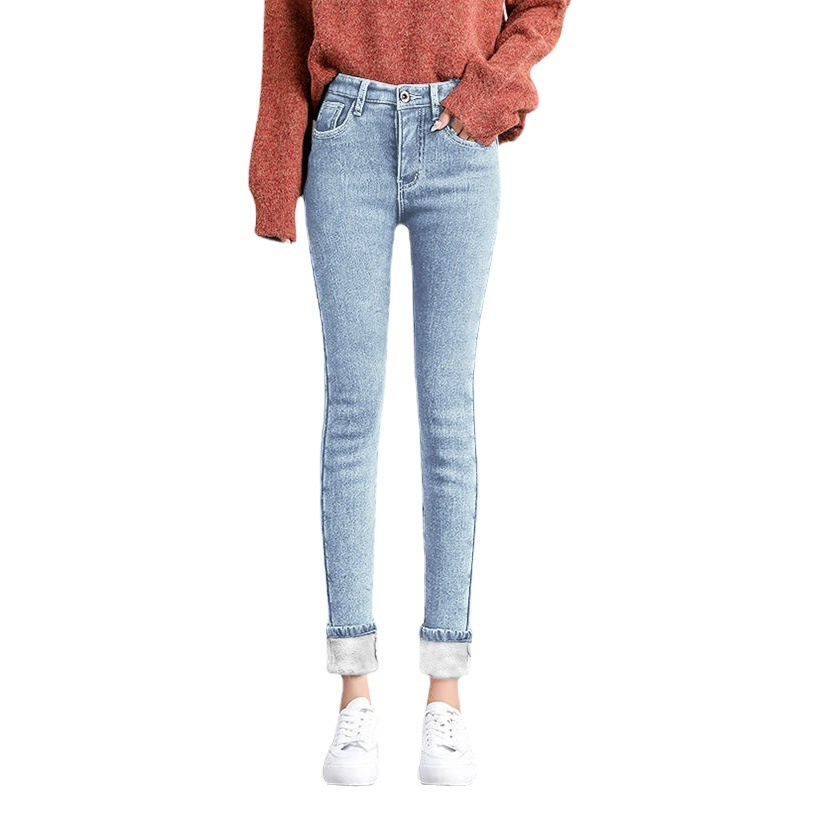 fleece-lined Thickened Jeans Women's High Waist Autumn and Winter New Slim-fit Slimming All-match Tight Stretch Pencil Pants