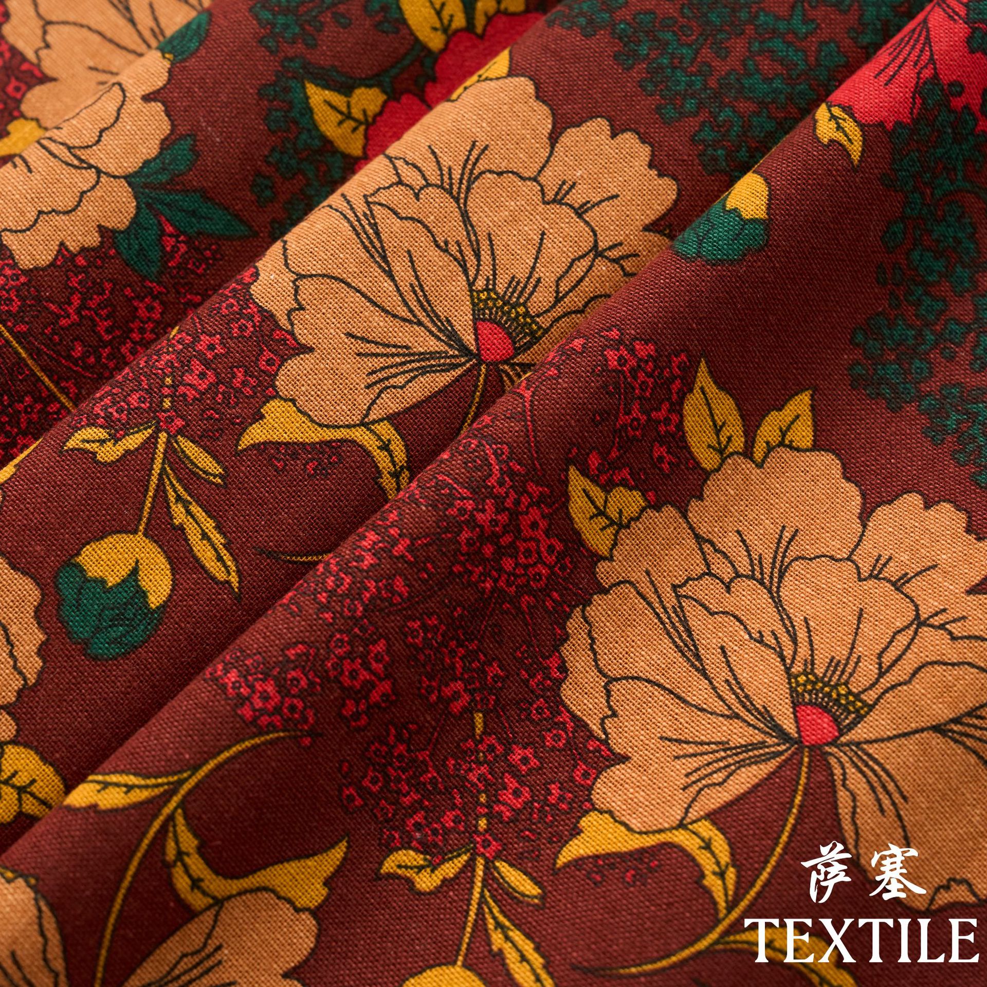Picture of Pure Cotton Linen Floral Fabric Pastoral Style Fabric Floral Skirt dress Cloth Fresh Style Vintage Handmade Fabric
