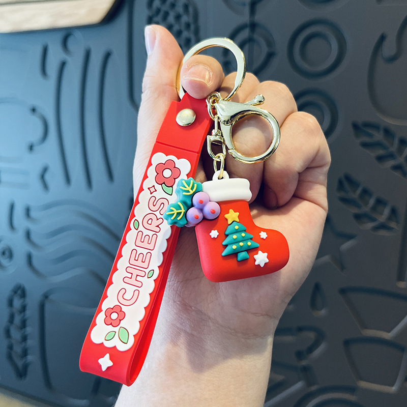 Picture of Cute Santa Claus keychain Christmas gift Christmas tree three-dimensional key chain Bell snowman elk wholesale