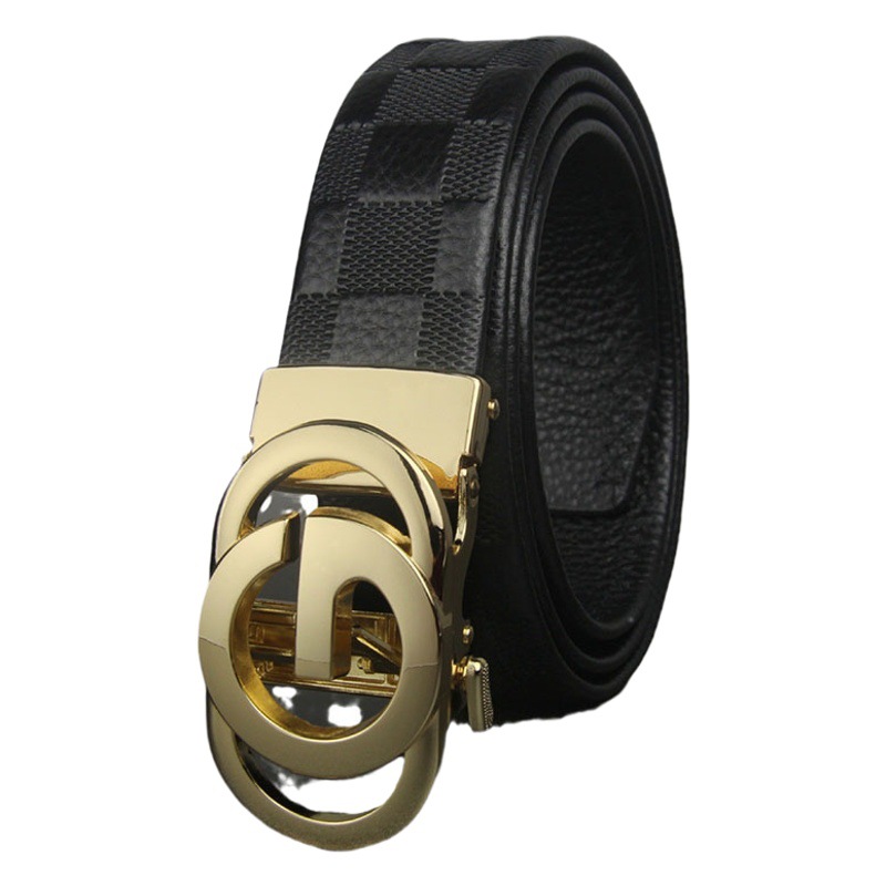 Cross-border foreign trade best selling men's first layer automatic letter G buckle plaid litchi grain cowhide belt a generation of hair
