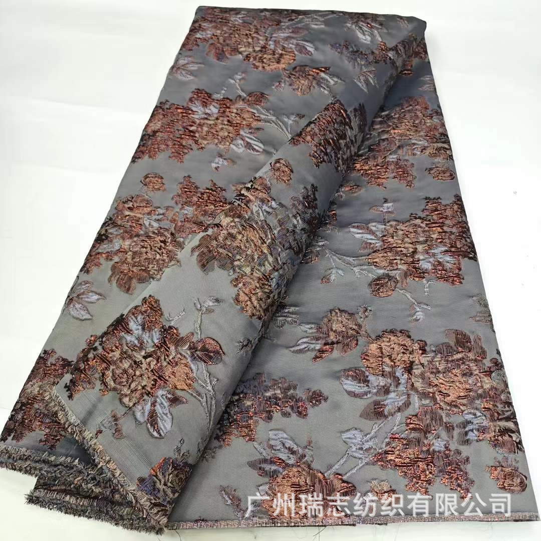 New Color Flower Organza Gold Silk Jacquard Oil Painting Stereo Embossed Fabric Ghana Women's dress Fabric in stock