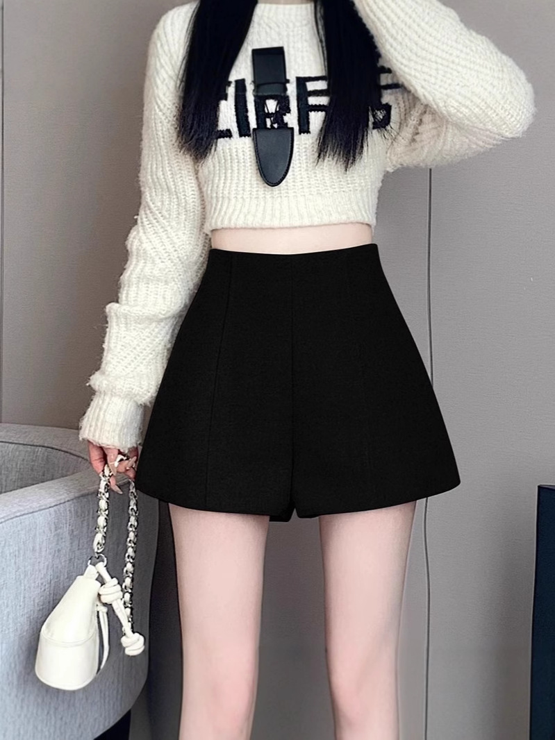 American-style Grey High-end Woolen Thickened Casual Shorts Women's Autumn and Winter High Waist Slimming Outer Wear A- line Wide-leg Boots Pants