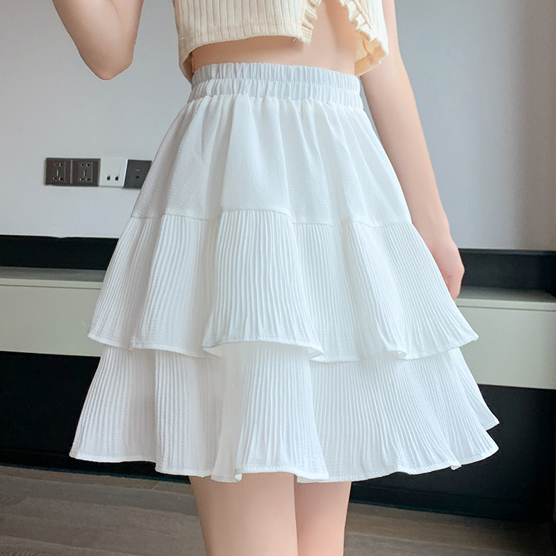2024 Summer New Arrival High Waist Pleated Umbrella Skirt Fashionable A- Line Skirt Women's All-Match Chiffon Puff Skirt