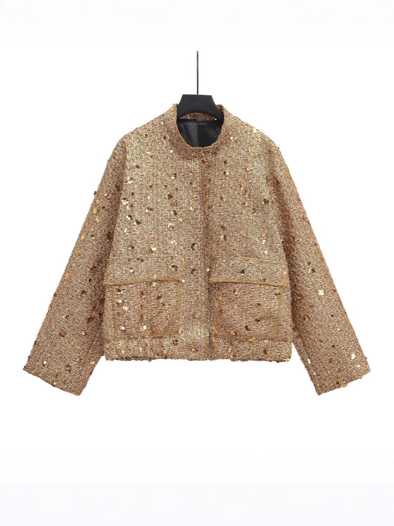 Za Cross-Border Export Wholesale Spring & Fall Sequin Fashion Niche Design Small Fragrance Jacket Jacket