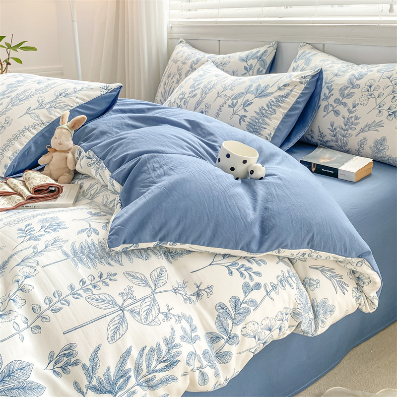 Picture of Small fresh class a 100 wash cotton four-piece set sanding cotton full quilt cover single bed hat student dormitory three or four-piece set