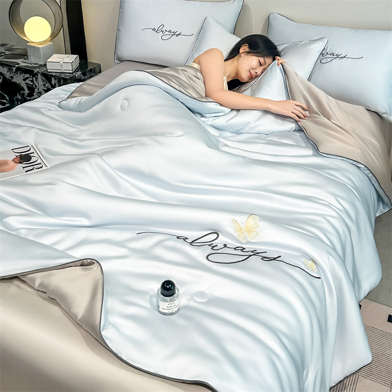 Picture of Class A Washing Ice Silk Embroidery Summer Quilt Four-Piece Set Air-Conditioned Quilt Sleeps Naked Summer Cool Quilt