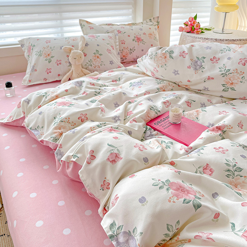 Picture of Class A Maternal and Infant Grade Four-Piece Set Small Fresh Thickened Sanding Quilt Cover Washed Cotton Bed Sheet Quilt Cover Dormitory Three-Piece Set ins
