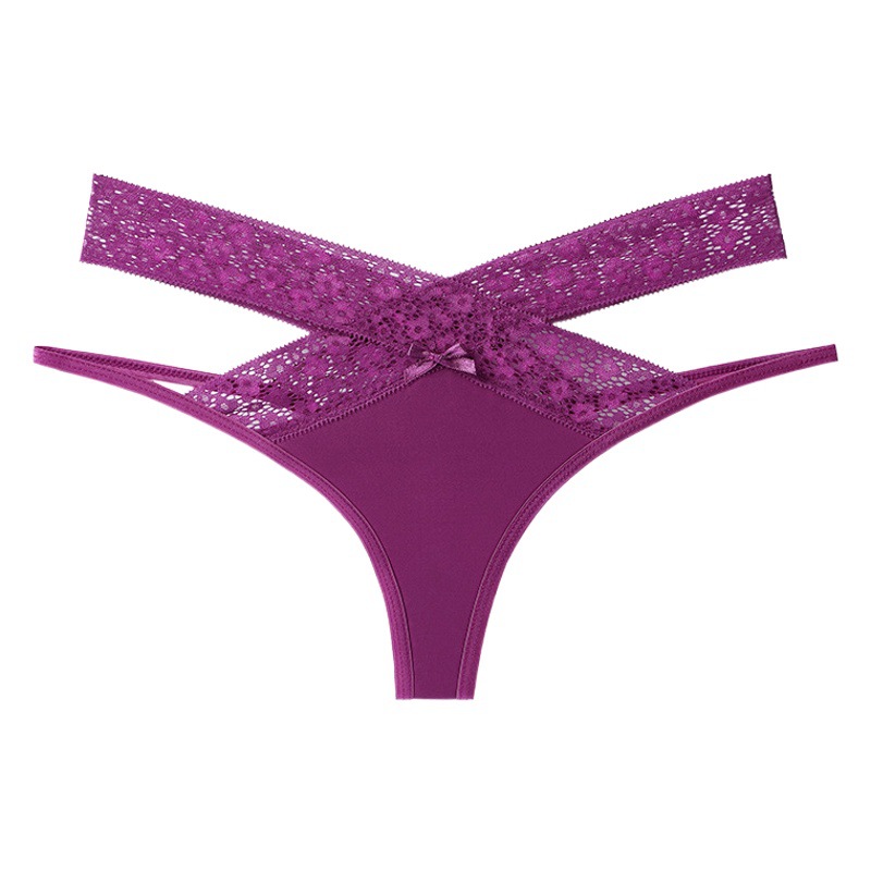 Thong Women's Ice Silk Large Size Sexy Lace Cross Low Waist Seamless Women's Underwear Pure Bikini European and American