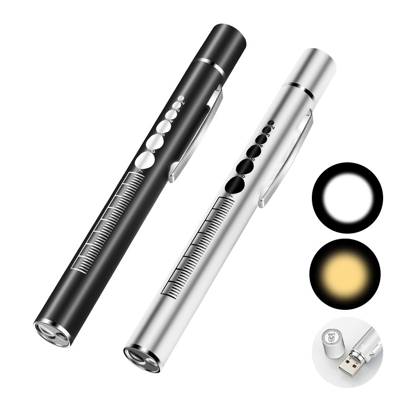 Nurse pupil pen lamp doctor with scale morning examination ophthalmology otorhinolaryngology oral lamp yellow and white double light small flashlight