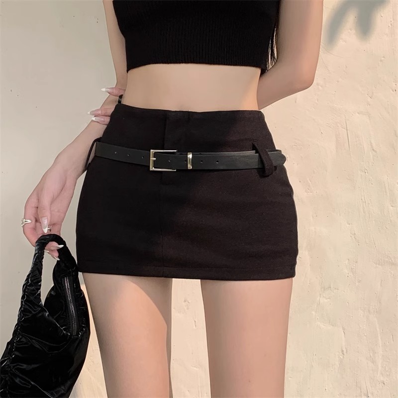 Black Skirt Women's 2025 Summer New High Waist Fashion All-match Solid Color Skirt Sexy Tight Hip Skirt