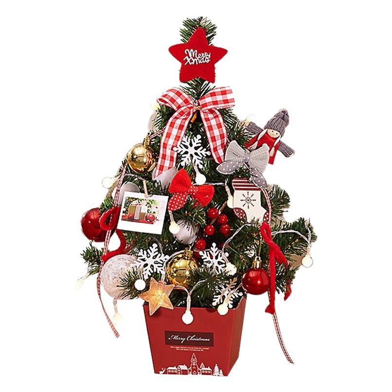 Christmas Mini small Christmas tree ornaments with lights 50cm desktop Christmas tree golden red set Christmas tree