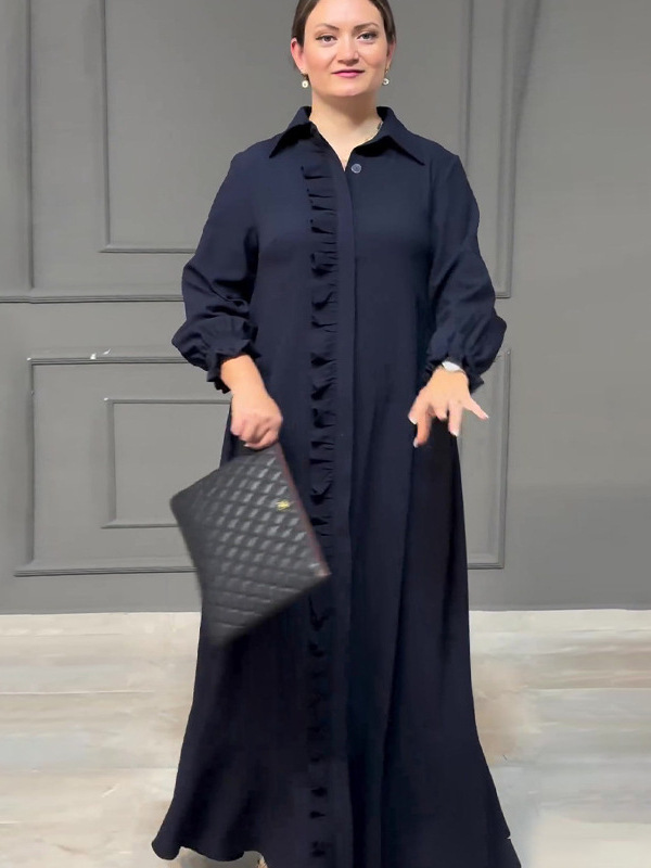 2024 European and American Foreign Trade Women's Wear Autumn Cross-border Long-sleeved High-waisted Yujie Socialite Elegant French Retro Robe Skirt