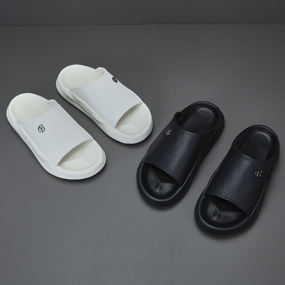 [Price Control] Men's Genuine Leather Flip-Flops, Versatile European Summer Casual Shoes, Size 45 Classy Casual Slippers