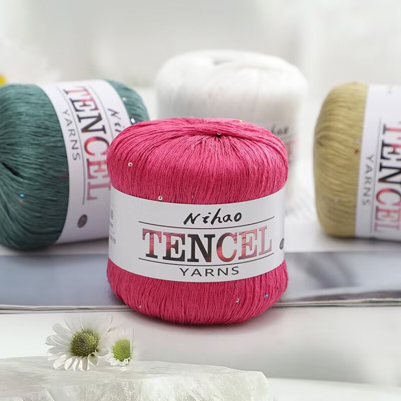 Tencel Sequin Cotton Thread Lace Thread Hand-Knitted DIY Fine Wool Summer Thread Short-Sleeved Hat Baby Crochet Thread