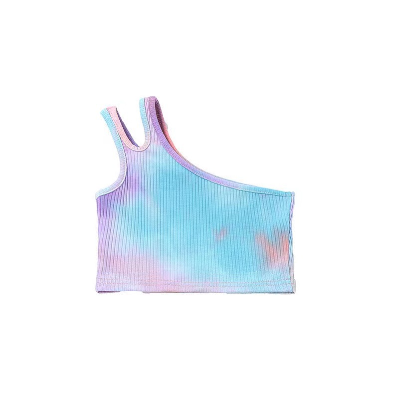 Picture of Cross-border Children's Wear Girl's Summer Vest 2024 New Foreign Trade Girl's Slant Shoulder Irregular Strap Hundred Tower Top