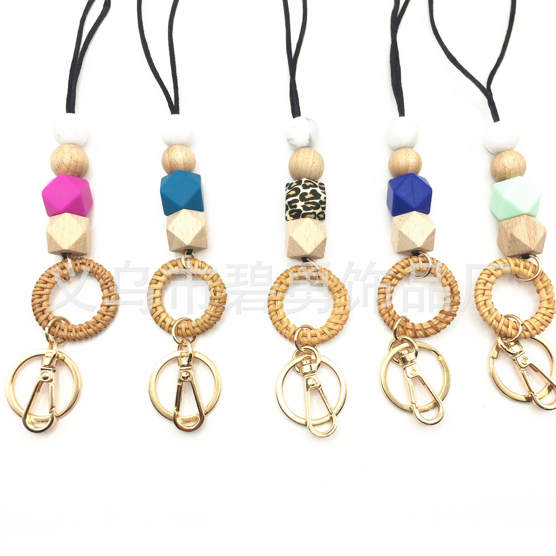 Amazon Silicone Bead Wood Bead Lanyard Necklace Key Chain Lanyard Nurse Teacher Student Id Pastoral Style Lanyard