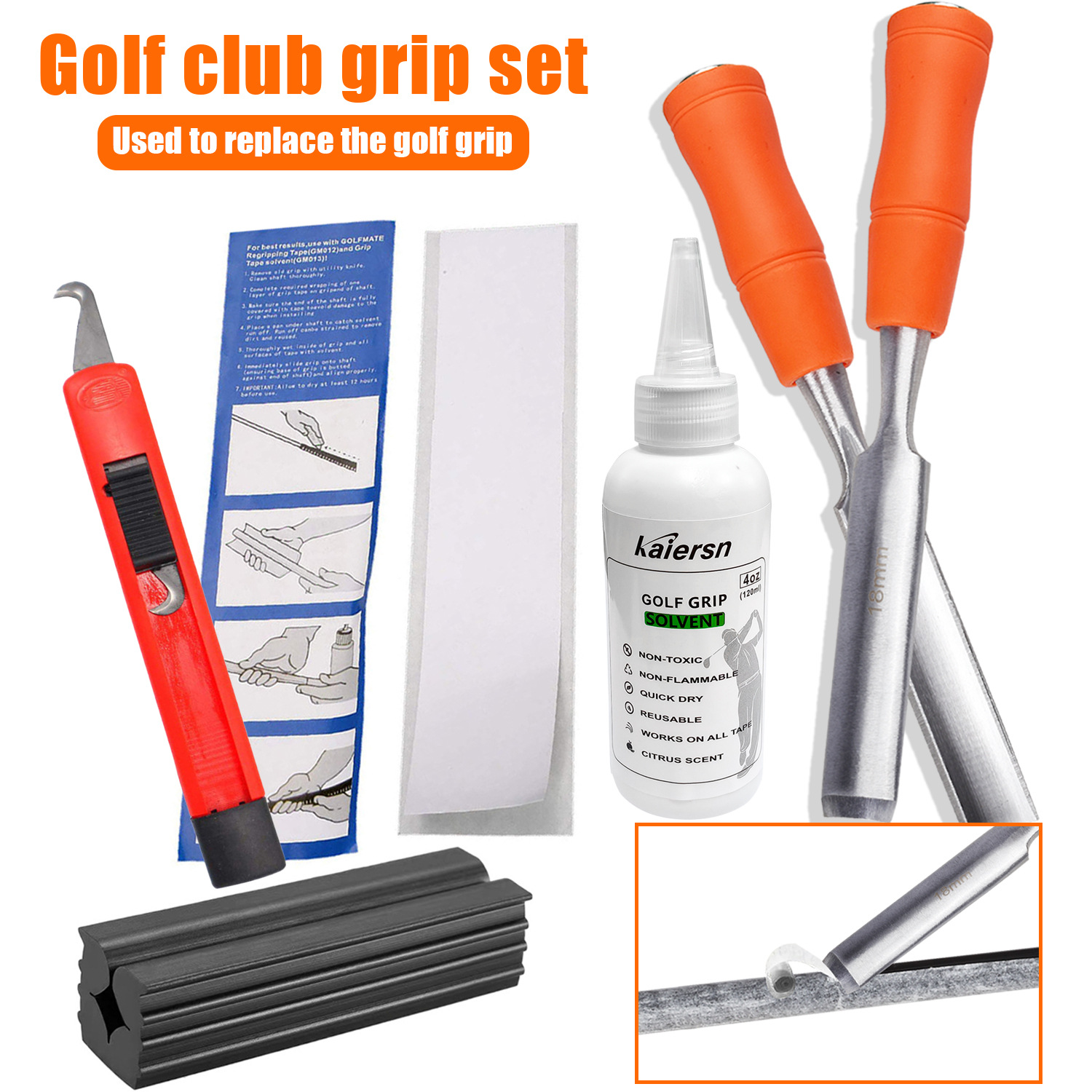 Picture of Golf Club Grip Replacement Tool Three-Piece Set of Grip Disassembly and Replacement Double-Sided Tape Hook Knife Holder Accessories