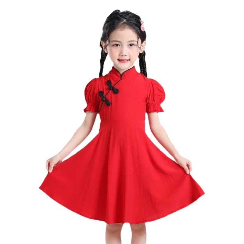 Girls Cheongsam dress Summer New Children's Fashion Princess Dress Girls Summer Children's Wear National Style Cheongsam Dress