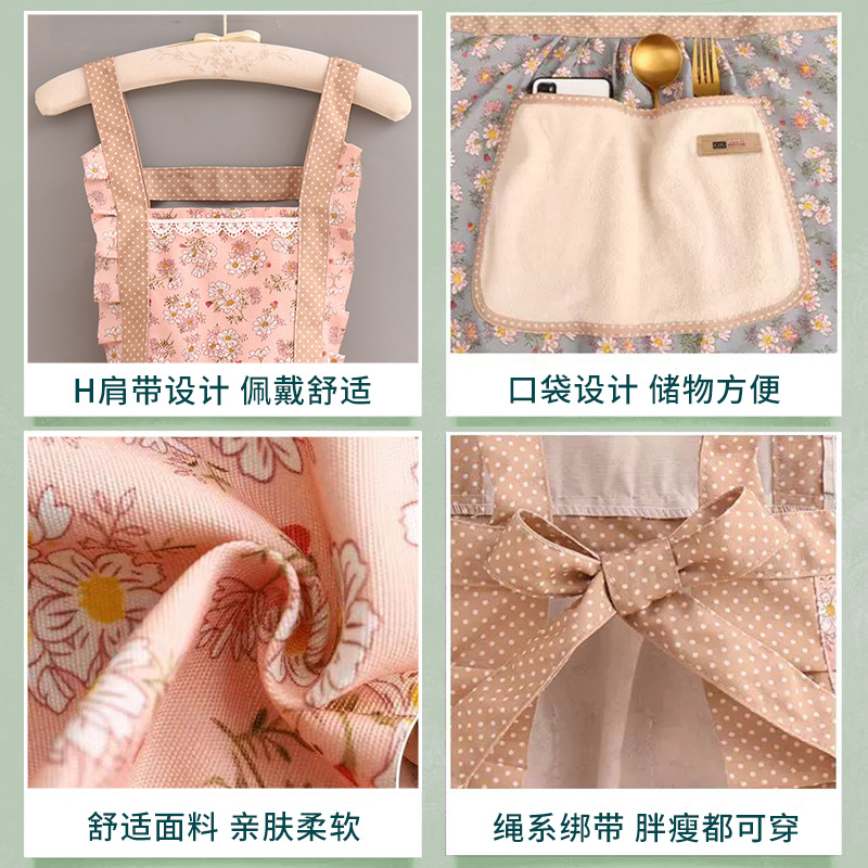 Picture of Canvas Household New Arrival Hand-wiping Apron Kitchen Strap Anti-fouling Breathable Female Princess Skirt Cooking Waist Work Clothes