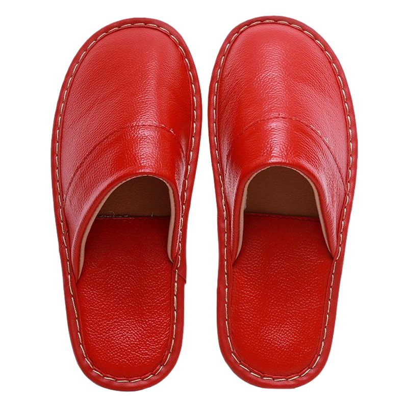Spring and autumn home indoor floor leather slippers for men and women couples thick bottom non-slip Baotou home leather slippers wholesale
