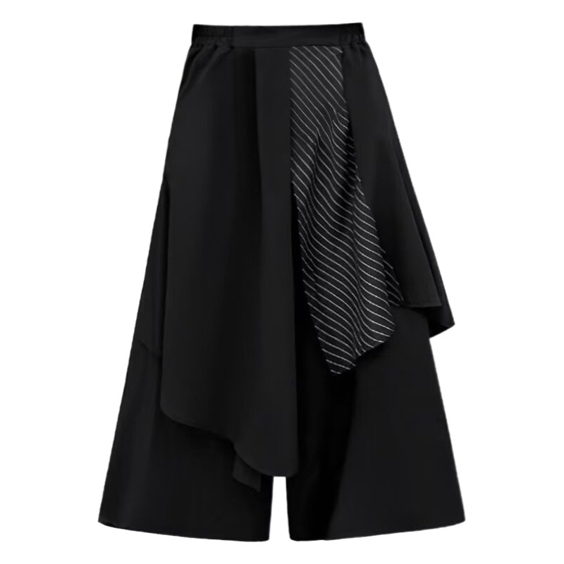 Dark style all-match plus size Chinese style irregular culottes big harem cropped pants 2024 solid color same style for men and women
