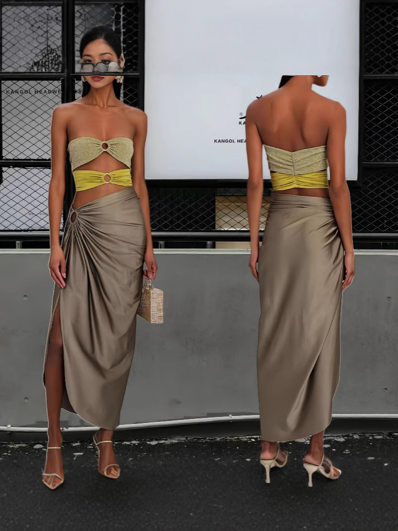 2024 European and American ins cross-border explosions summer new women's off-shoulder sexy hollow high split hip dress