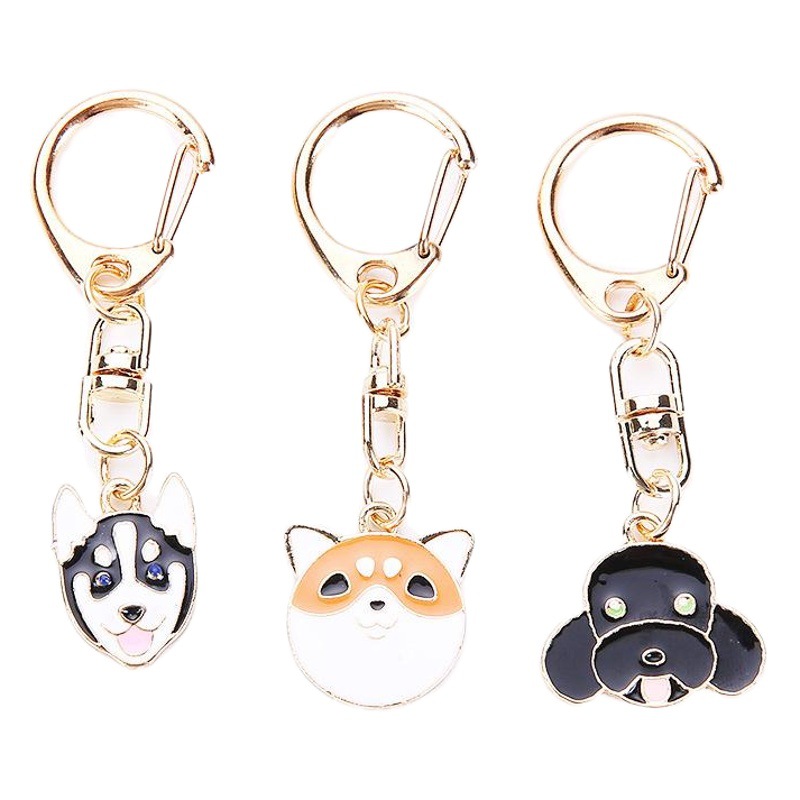 Spot pet key chain paint key chain cute dog Wood Dog key ring metal VIP key chain