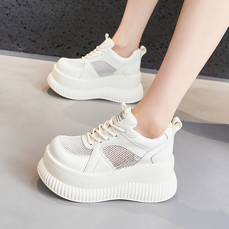 Thick-Soled Loafers for Women 2025 Summer New Big-Toe Shoes Cut Out Mesh Shoes Versatile Small Height-Increasing Small Leather Shoes