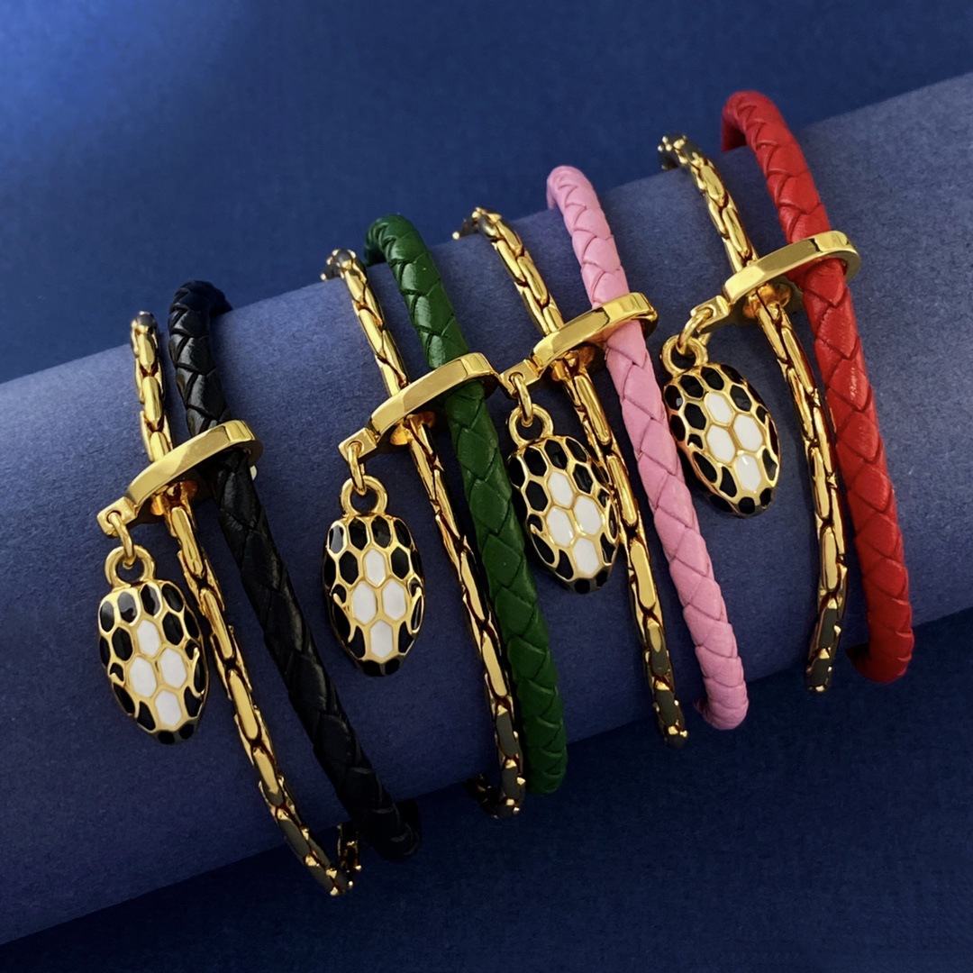 Baojia Snake Head Braided Leather Bracelet Elegant Bracelet Double-Layer Design Leather Metal Chain Magnetic Buckle Bracelet Bracelet