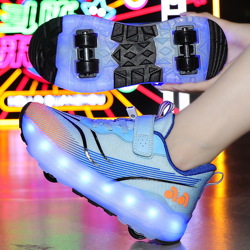 Children's Heelys Roller Skating Four-Wheel High-Top Heelys Shoes Youth Skates Double Row Cross-Border Student Roller Shoes
