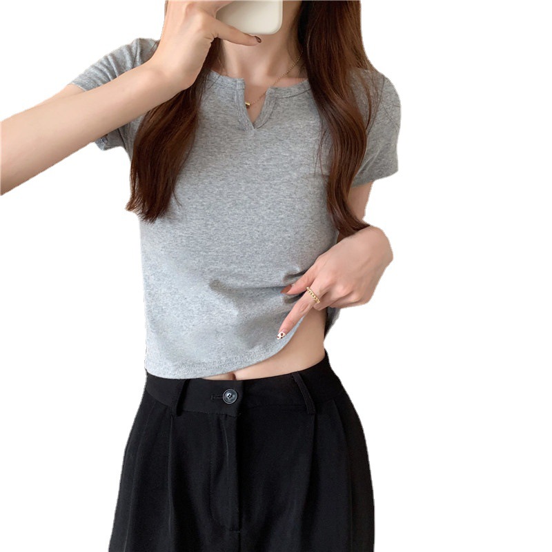 Picture of Short Women's Summer Design Sense Pink Slim-fit Navel Hot Girls Women's T-shirt Short-sleeved 2025 Summer New Clothes