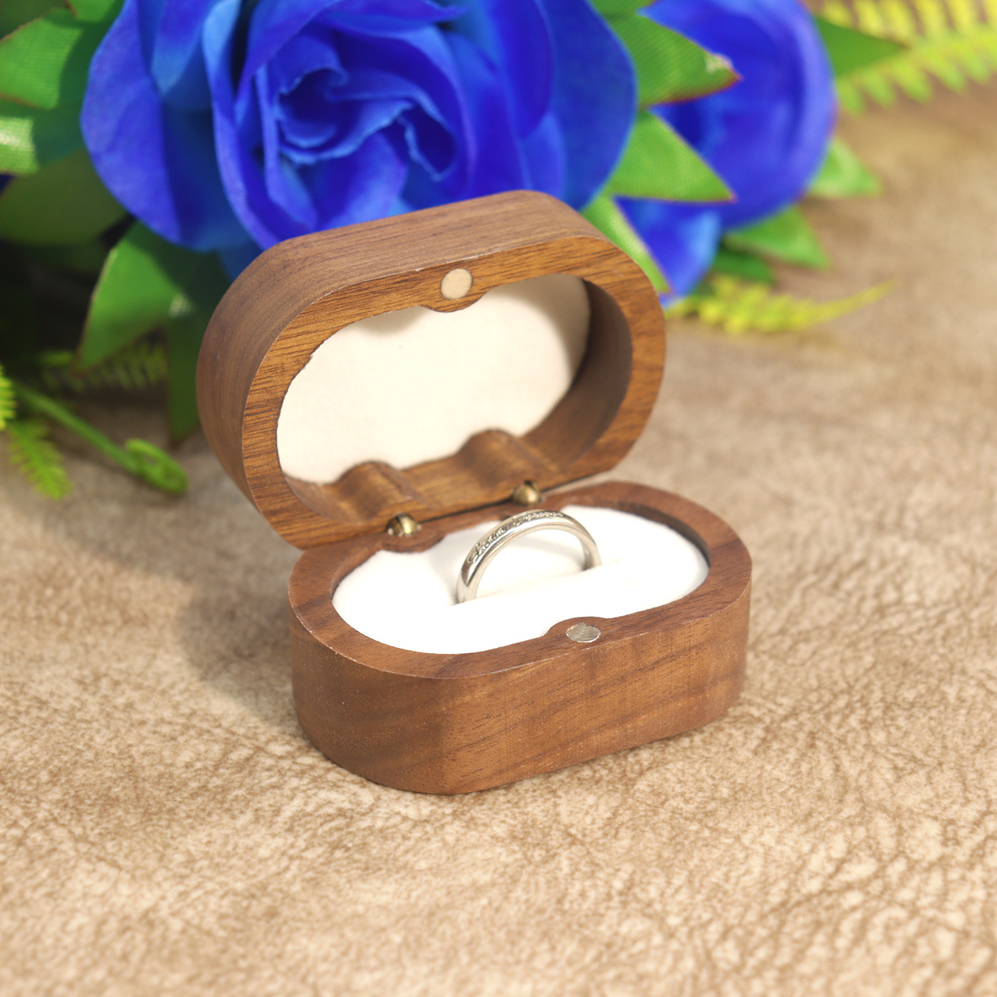 Picture of Dragon and Phoenix Jewelry Box Vintage Wooden Earrings Ring Box Flannelette Jewelry Pair Ring Storage Box for Women