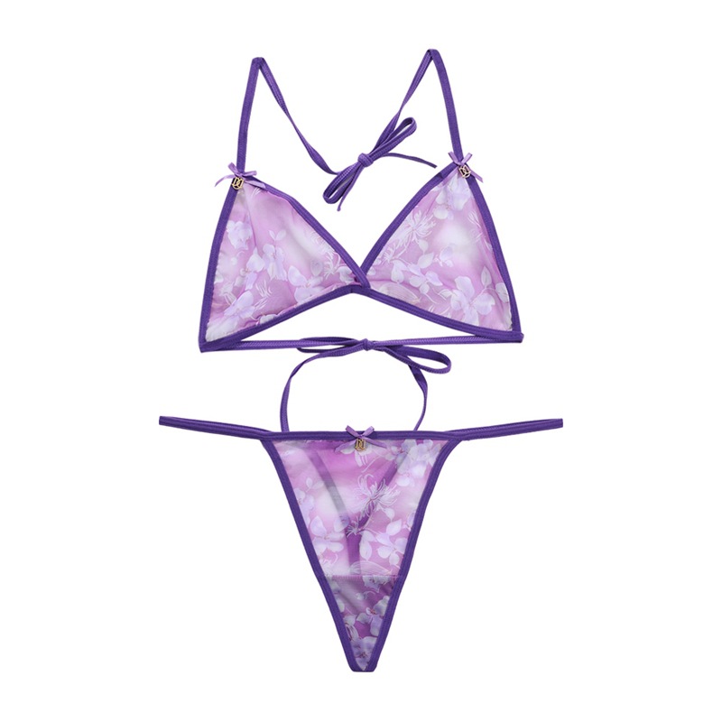 Picture of Cross-border hot-selling printed underwear set comfortable soft mesh perspective sexy gathered cross straps 661-AB