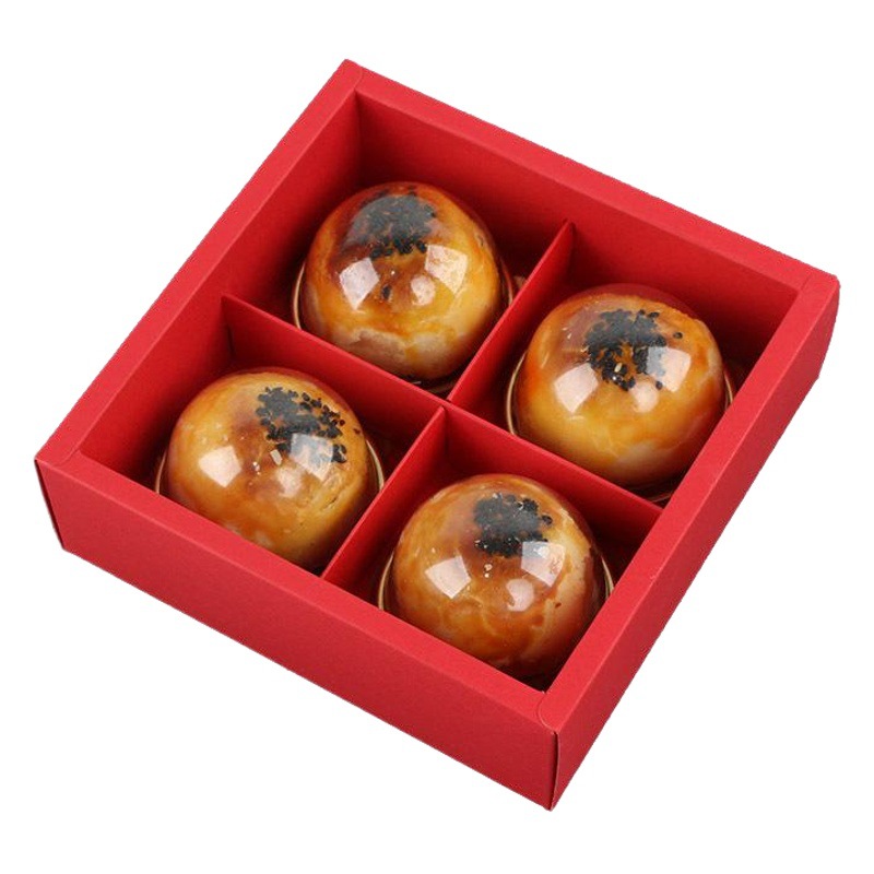 In-Stock Frosted 4-Piece Mooncake Packaging 80g Round Egg Yolk Pastry Gift Western Pastry Cookies Snow Pastry Box