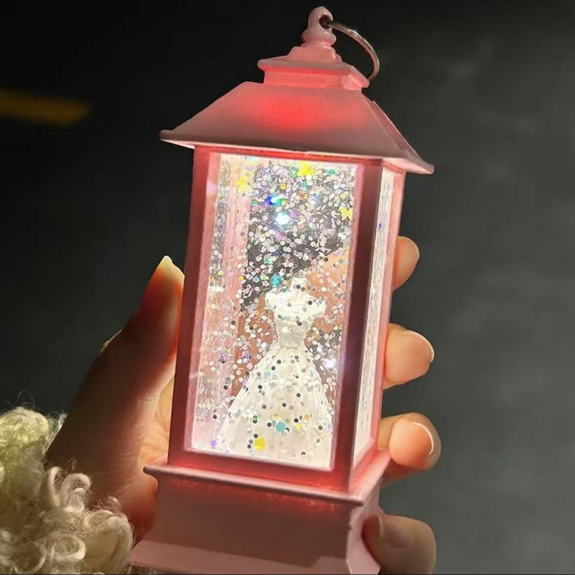 Flowing sand night light, white wedding dress phone booth, glowing ambient light, vintage ornament, creative Qixi Valentine's Day gift