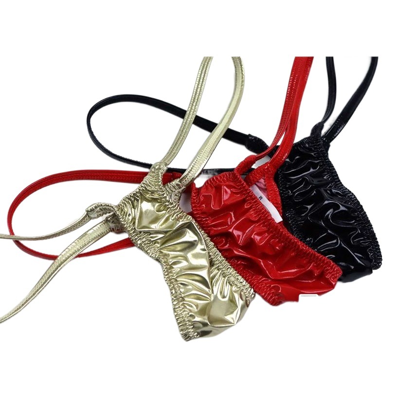 Women's Thong Bright Leather Fabric Low Waist Women's Thong Trousers Temptation Sexy Narrow Side Thin Waist Trousers