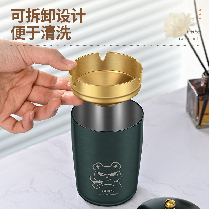 Picture of Wholesale stainless steel ashtray round windproof ktv bar living room with lid ashtray office hotel gift