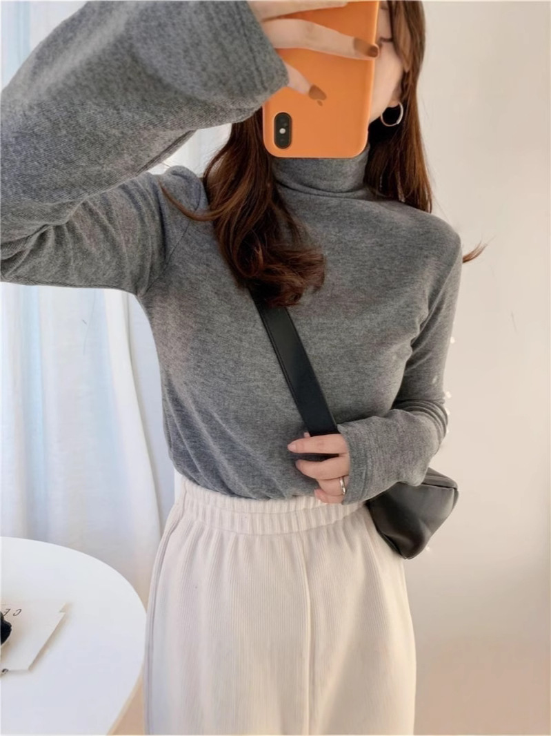 Picture of Brushed fleece-lined Thickened Warm Half-turtleneck Base Shirt Women's Autumn and Winter New Slim-fit Solid Color All-match Long-sleeve Top