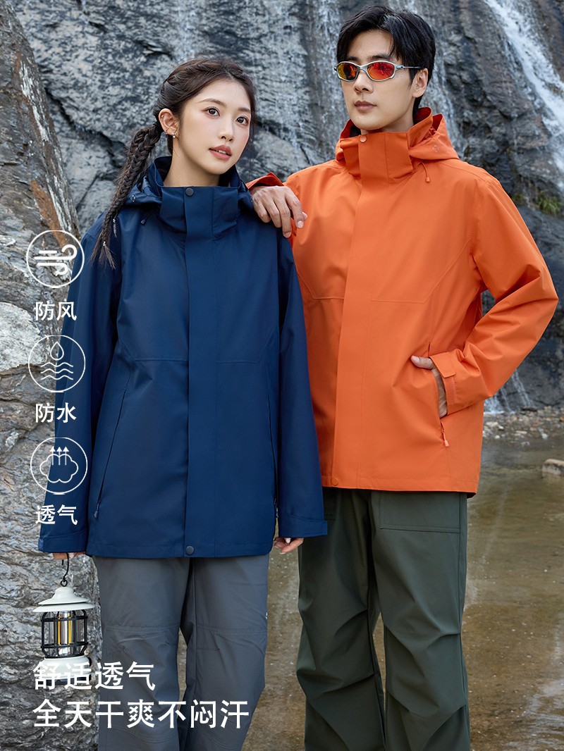 Outdoor true punch full heat sealing and laminating three-in-one jacket for men and women, removable fleece jacket liner couple model