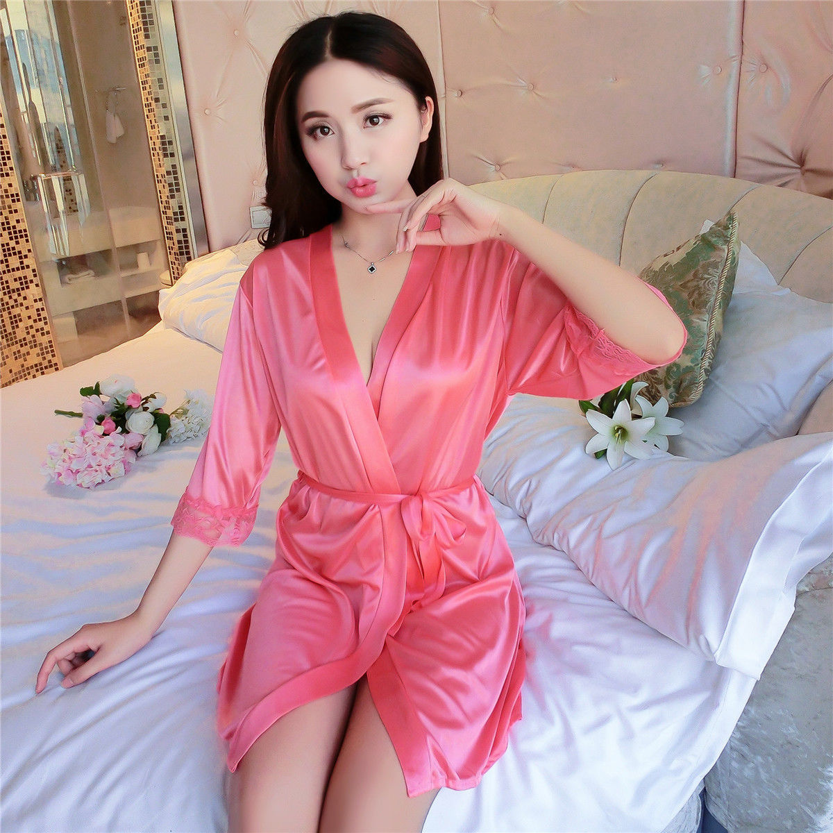 Picture of Jingchun Manufacturer Sexy Lingerie Women Sexy Oily Ribbon Bathrobe Pajamas Factory Direct Sales