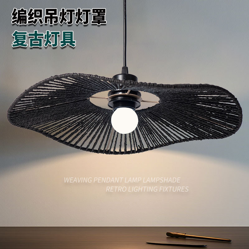 Woven Chandelier Lampshade Restaurant Bar Zen Tea Room Homestay Art Modeling Straw Hat Creative Retro Lamps Decoration