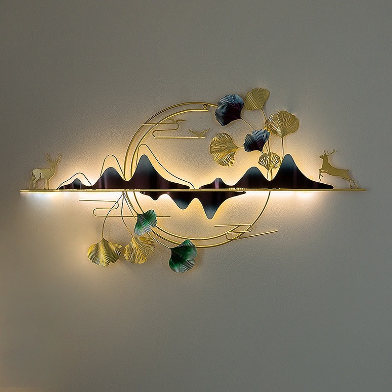 Creative Light Luxury Iron Decoration Wall Metal Crafts New Chinese Style Living Room Sofa TV Background Wall Pendant