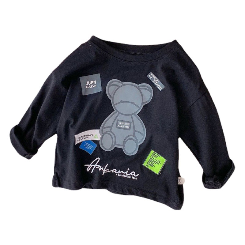 Pure Cotton T-Shirt Long-Sleeved Boys and Girls Spring & Fall Tops 2025 New Cartoon Cute Simple Bottoming Shirt for Kidsren and Middle-Aged Kidsren