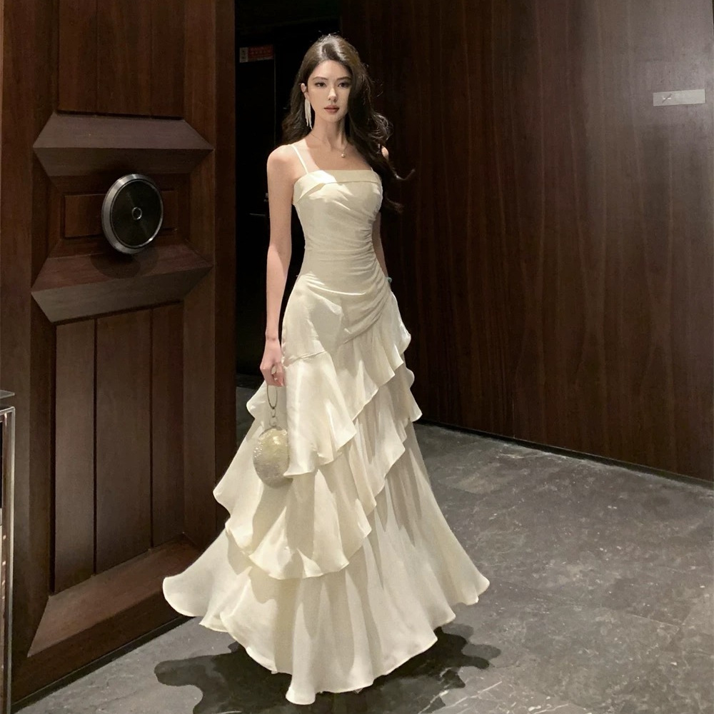 Women's Dress Summer 2025 New Heavy Industry Slim Fit Ruffled Long Skirt Dress