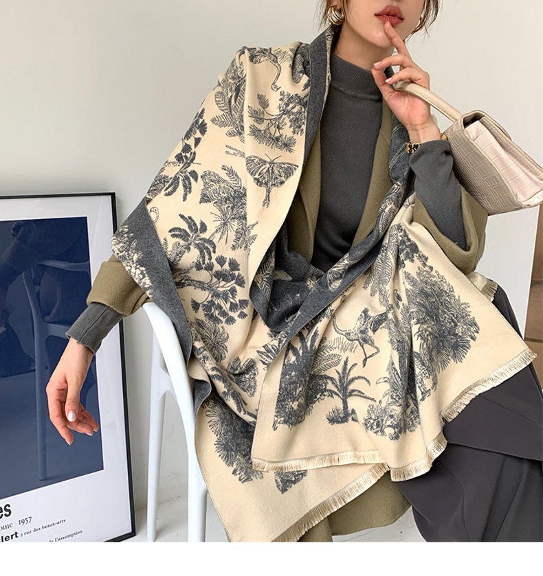 Picture of 2024 New Fashionable Big-Name Versatile Orange High-End Wool Cashmere Shawl Scarf for Women Winter Dual Use