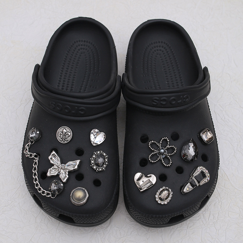 Black Croc Shoes Accessories High-End Women's DIY Shoe Buckle Decorative Butterfly Shoe Flower Cross Accessories Jewelry Wholesale