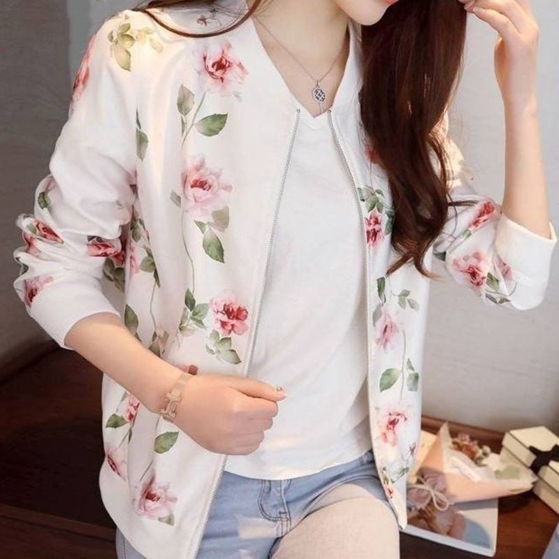 Picture of Chiffon thin air conditioning sun protection coat women's Korean-style long-sleeved zipper baseball uniform printed loose short coat