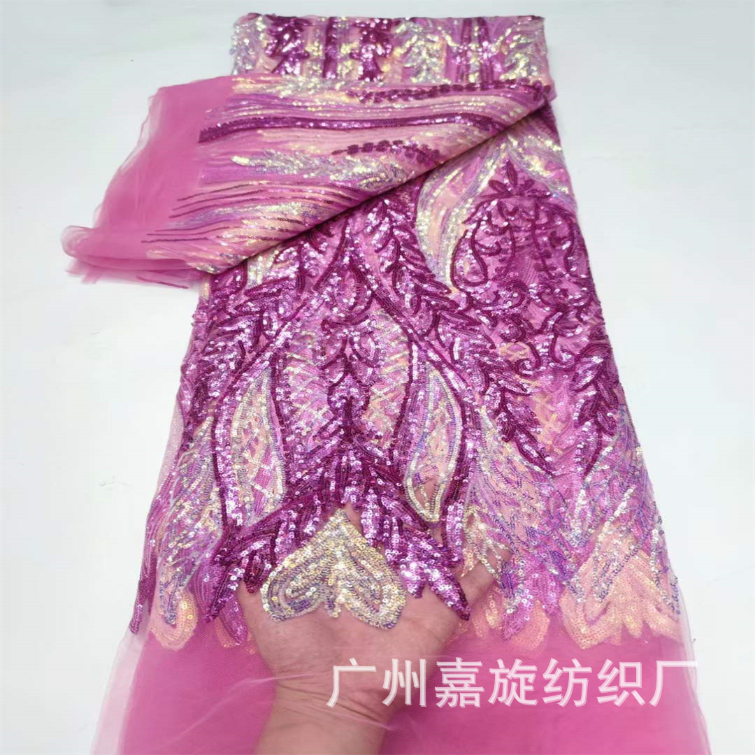 Picture of Cross-border e-commerce in stock fishtail wheat spike sequins embroidered African lace wedding dress embroidered cloth Sequins Lace