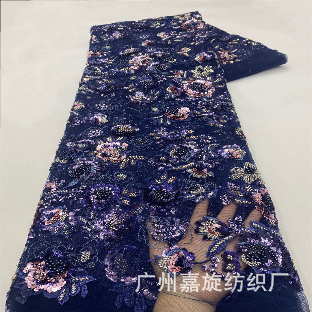 Picture of New Heavy Industry Handmade Bead Embroidery Cloth Ghana Zhongfeng Wedding Dress Bead Tube Embroidery Lace Embroidery Mesh Fabric